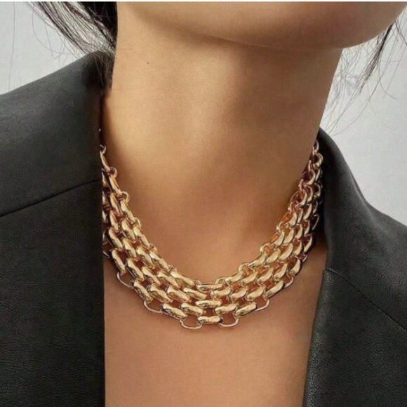 18K Gold Filled Multi-Layer Chunky Chain Choker Necklace - Picture 2 of 4